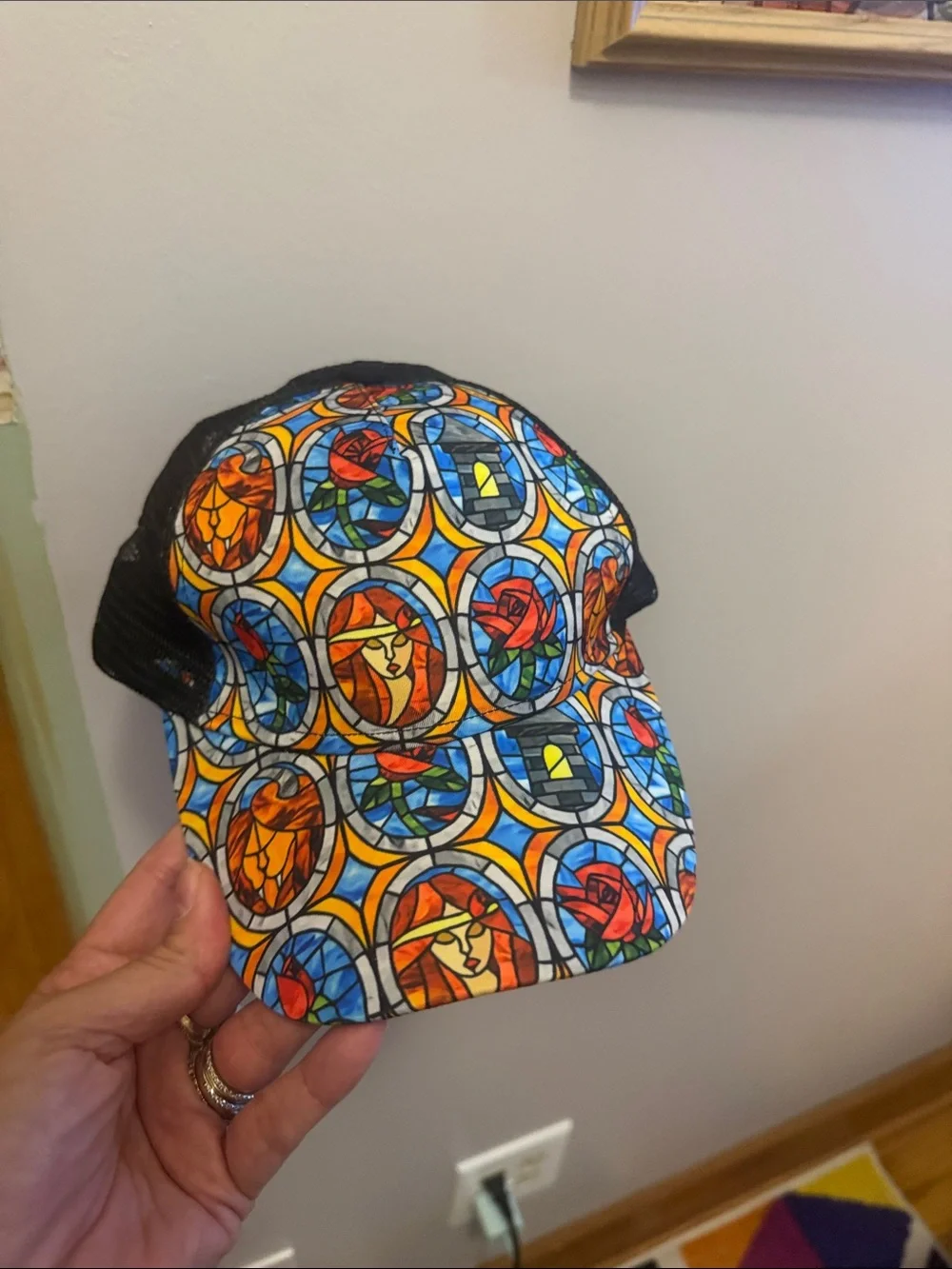 Beauty and the Beast Colorful Stained-Glass Pattern Trucker Hat